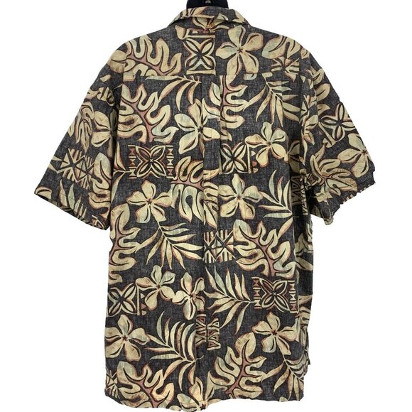 Bishop St Mens Aloha Button Up Short Sleeve Shirt XL Black Brown Floral Hawaii - Picture 6 of 7